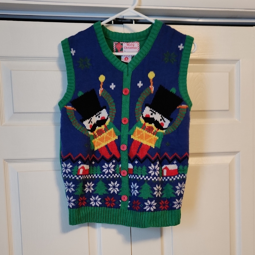 Festive Nutcracker Sweater Vest - Blue and Green